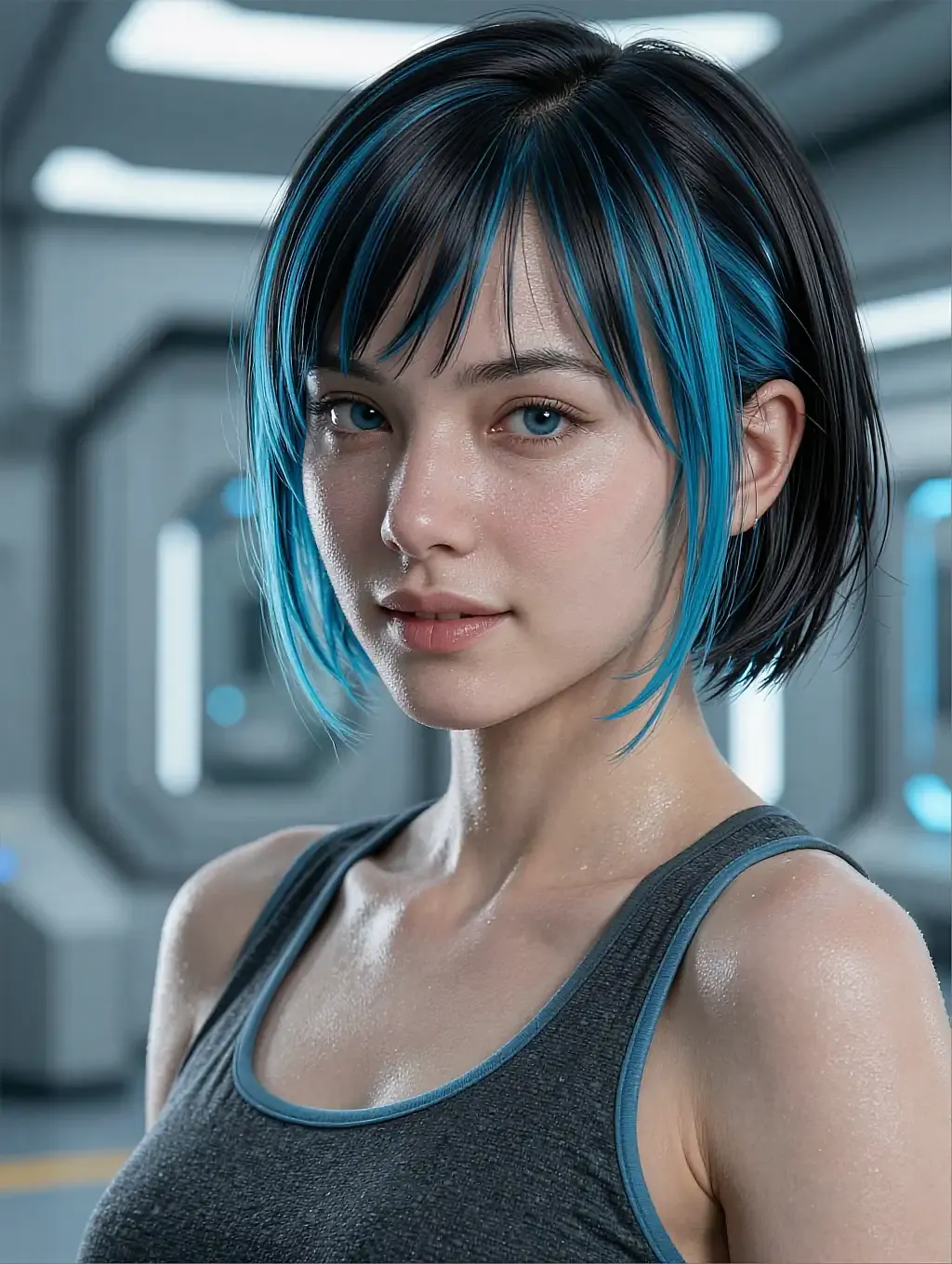 Fictional AI character featured on the third landing page, in a doorway